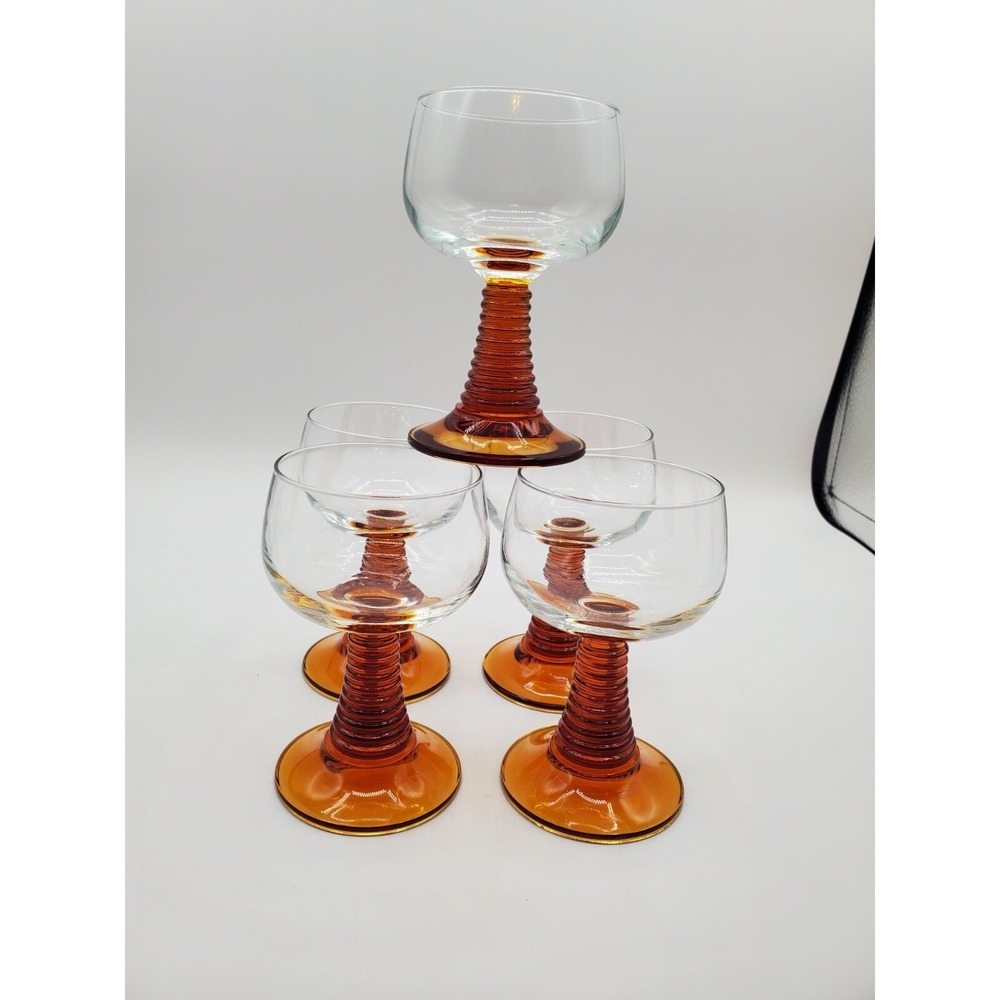 Vtg 5 Schott Zwiesel Luminarc Amber Beehive Stems Rgemer Deinhard Glasses 4.5"